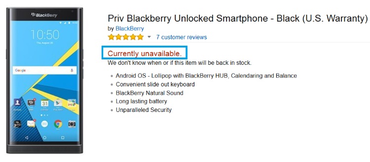 blackberry priv sold out